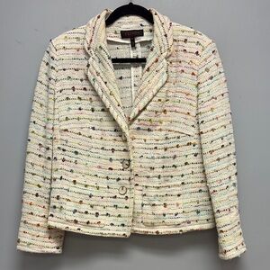 ESCADA Confetti Tweed Cropped Blazer Jacket Size 40 Multicolor Speckled
